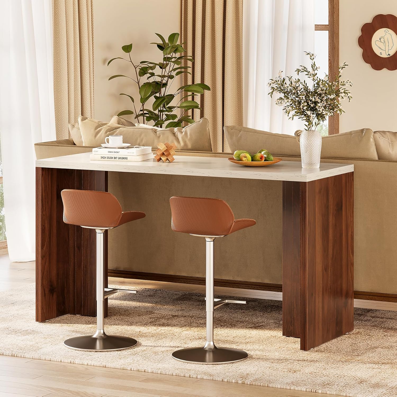 55" Home Bar Table with a Faux Marble Finished Tabletop